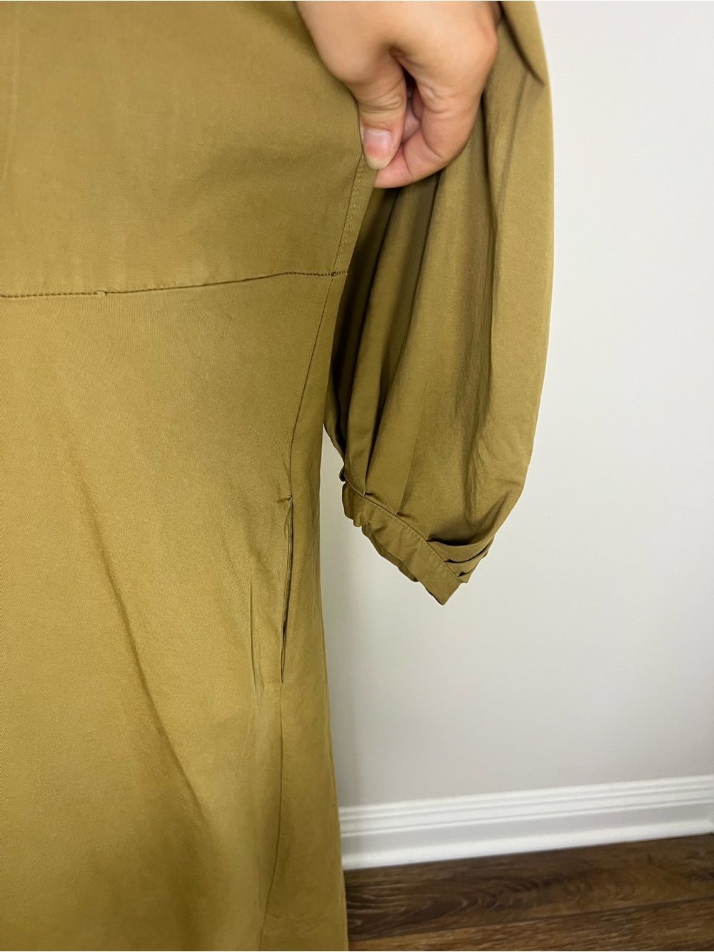 Zara Belted Midi Dress NWT Size M 96% Cotton Khaki Shirt Dress Boho Chic Pockets - Picture 10 of 13